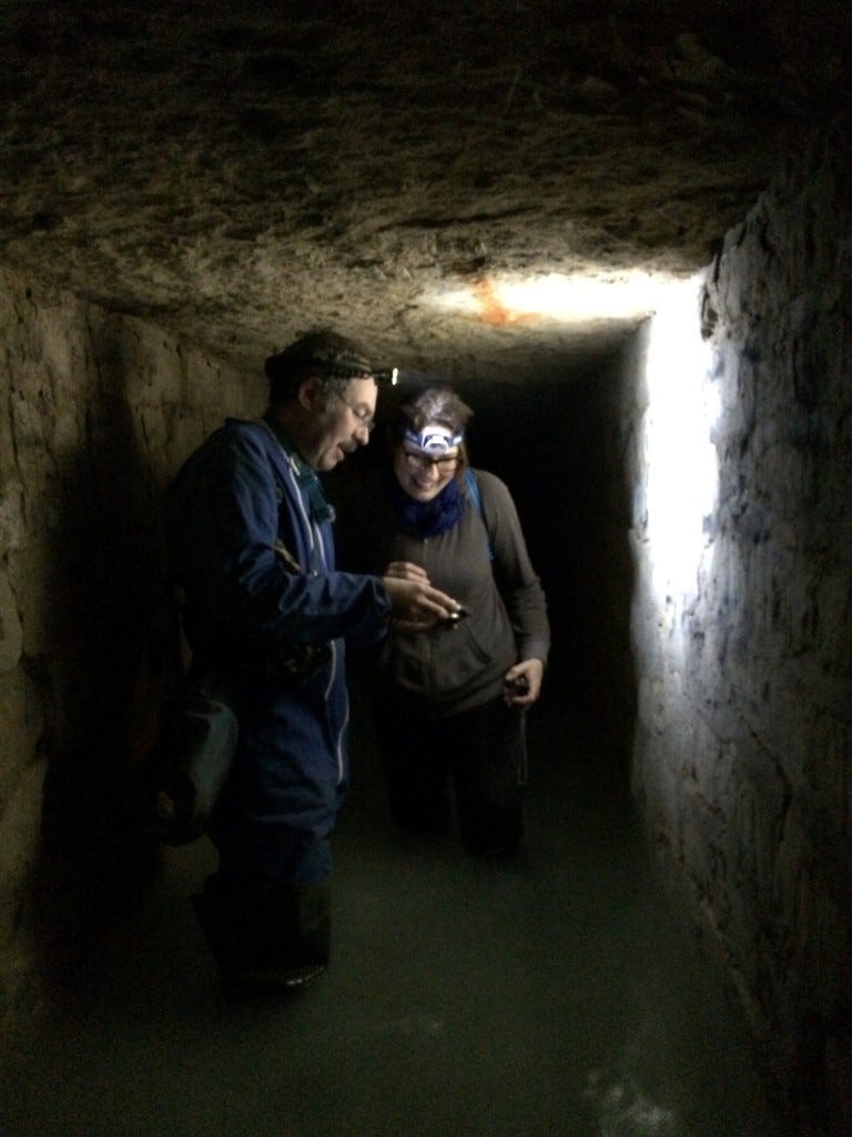 Gilles Thomas teaching me the history of the catacombs, inscription by inscription.