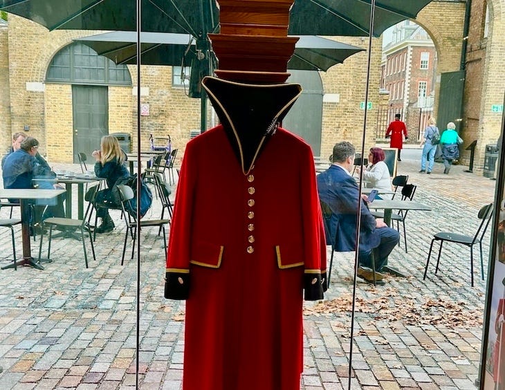 A Chelsea Pensioners red uniform and hat