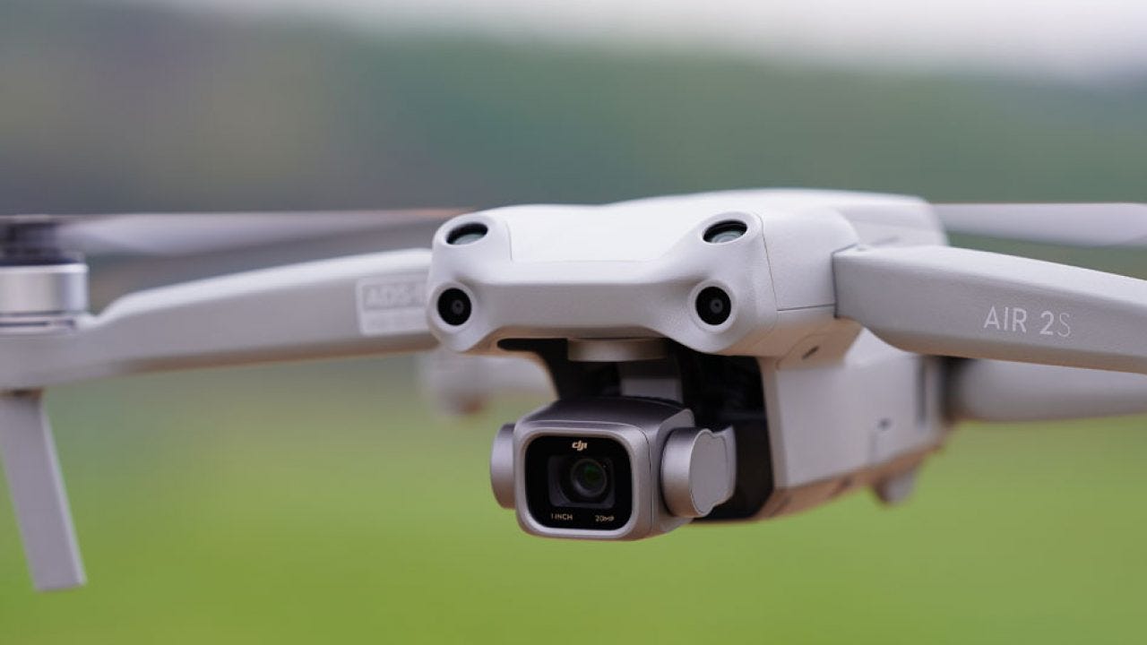 DJI Air 2S drone capturing a high-resolution aerial shot of a mountain range