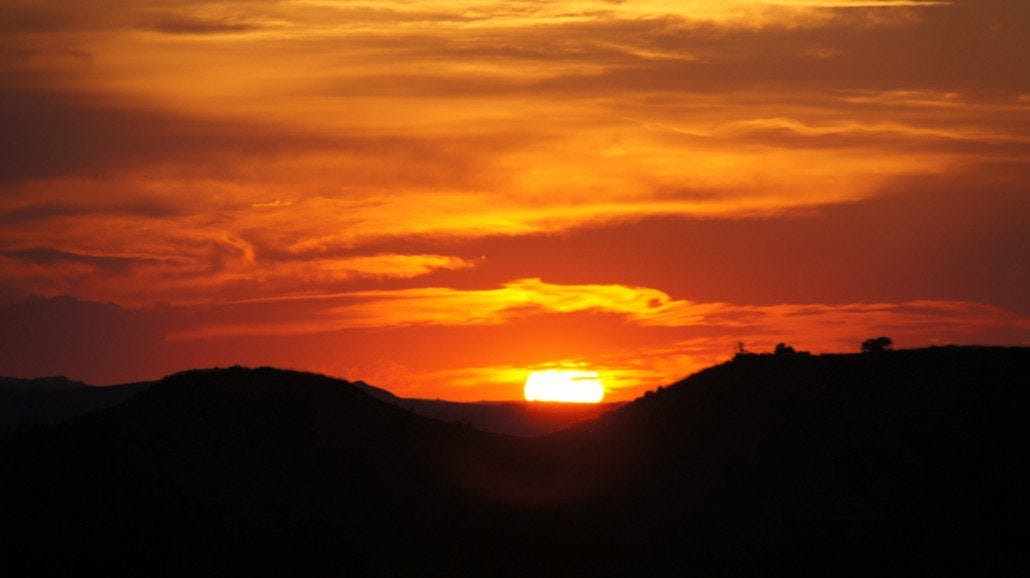 A vivid sunset on the plains.