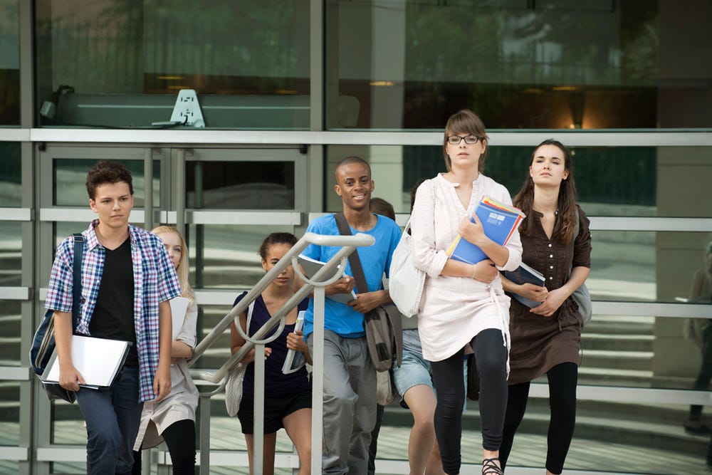 High School Students walking up stairs