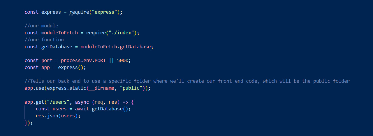 snippet of a server javascript code