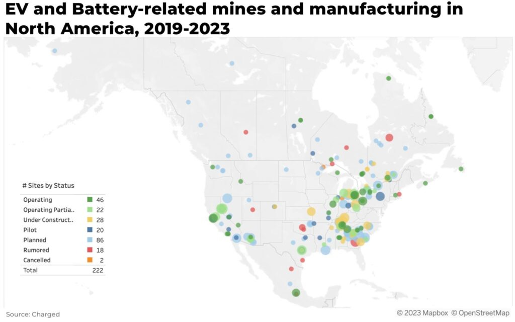 EV and Battery related mines and manufacturing in North America 2019 2023 battery belt 1024x640 1 - The Oregon Group - Critical Minerals and Energy Intelligence