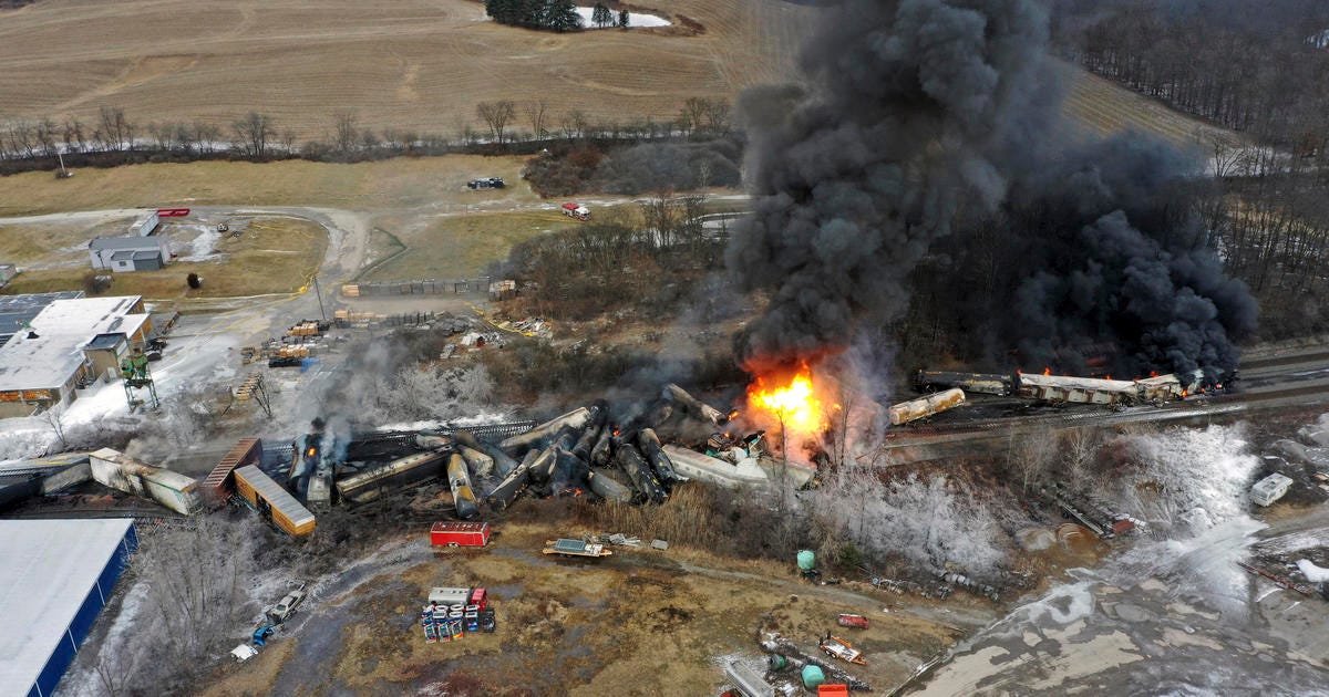 East Palestine Train Derailment: Evacuations ordered with rail car at risk  for explosion following massive fire - CBS Pittsburgh