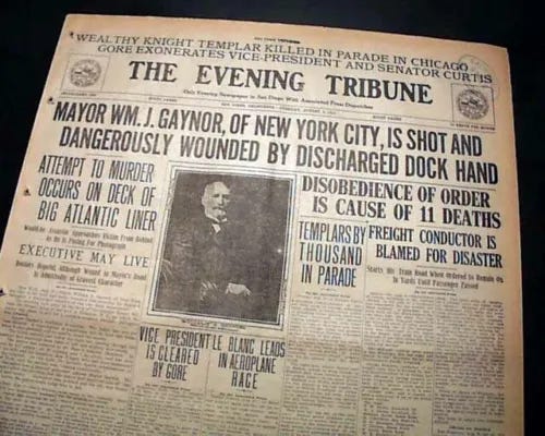 WILLIAM JAY GAYNOR New York City Mayor Assassination ATTEMPT 1910 Old Newspaper - Picture 1 of 5