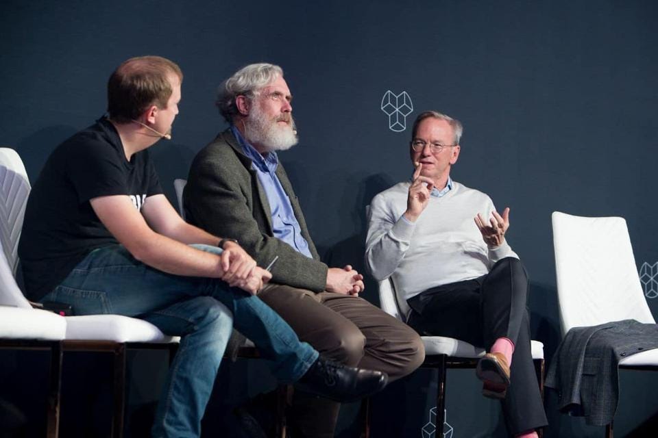 John Cumbers, George Church, and Eric Schmidt at the SynBioBeta conference.