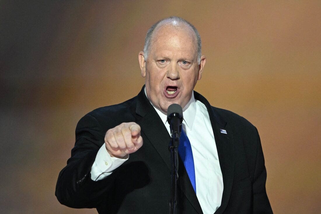 Tom Homan speaks at the Republican National Convention in Milwaukee in July. 