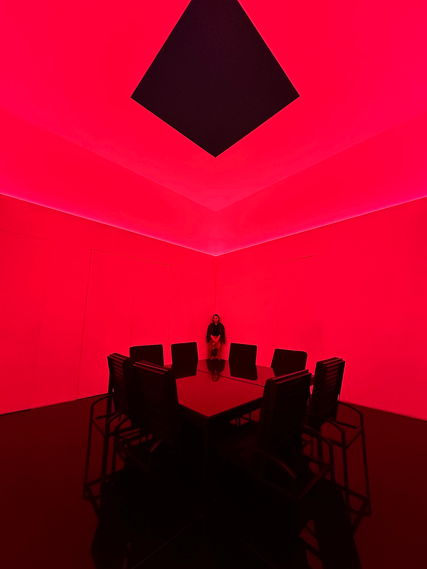 Hannah Root in the James Turrell back room at Pace Gallery