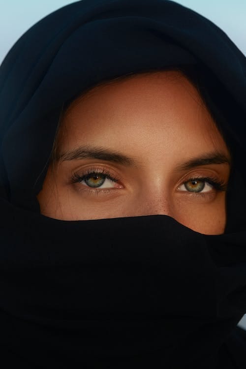 Young woman with only her eyes showing