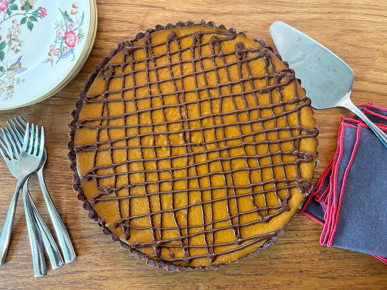 Pumpkin chocolate miso tart