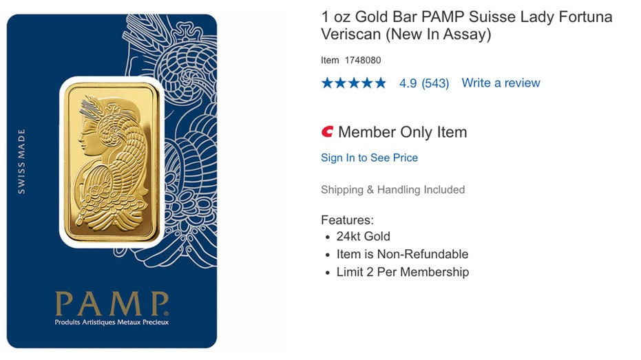 Costco quickly selling out of gold bars listed on wholesaler's website:  'Impeccable quality'