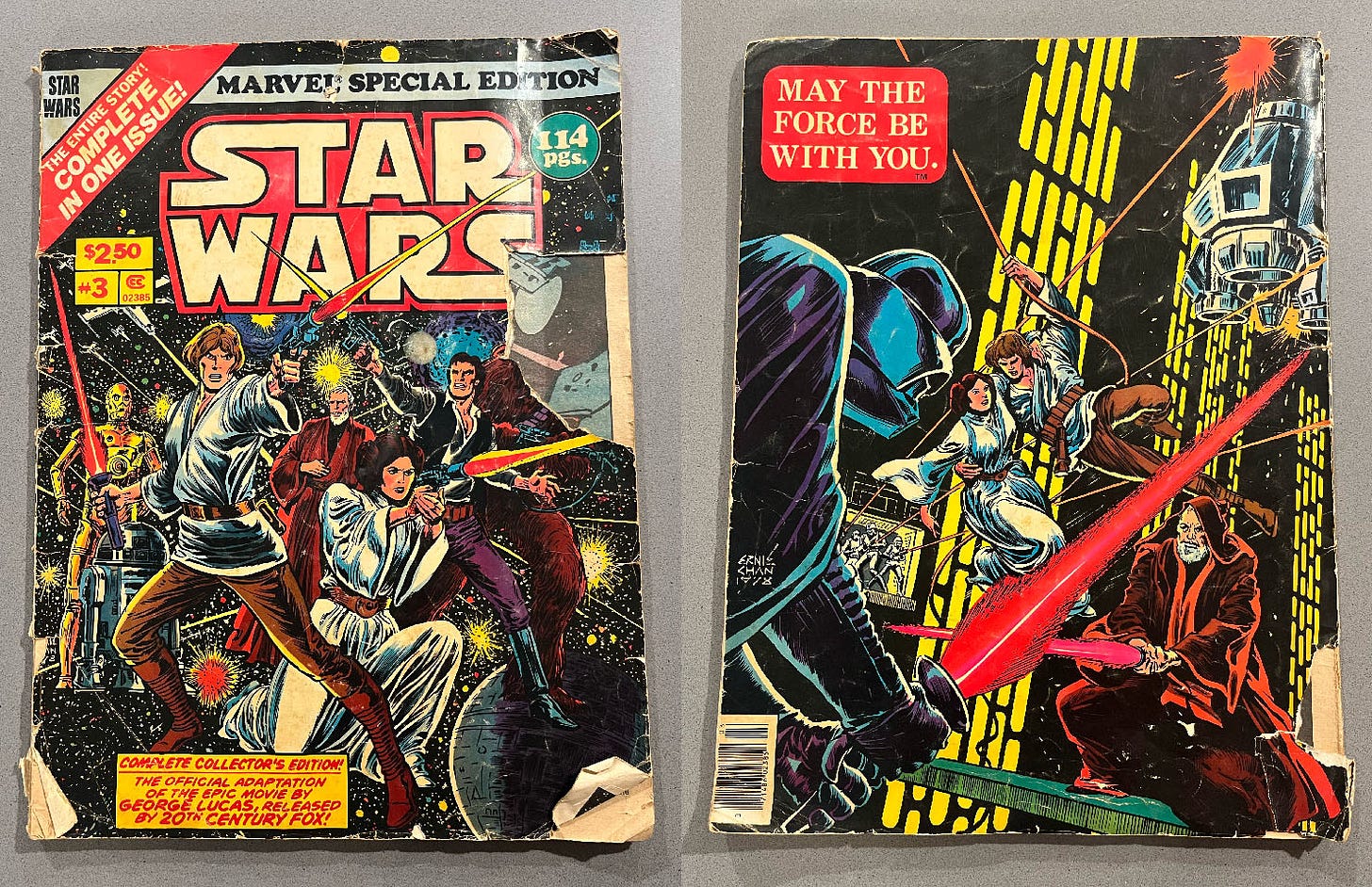 Photos of the front and back covers of my copy of Marvel Special Edition Featuring Star Wars issue no. 3