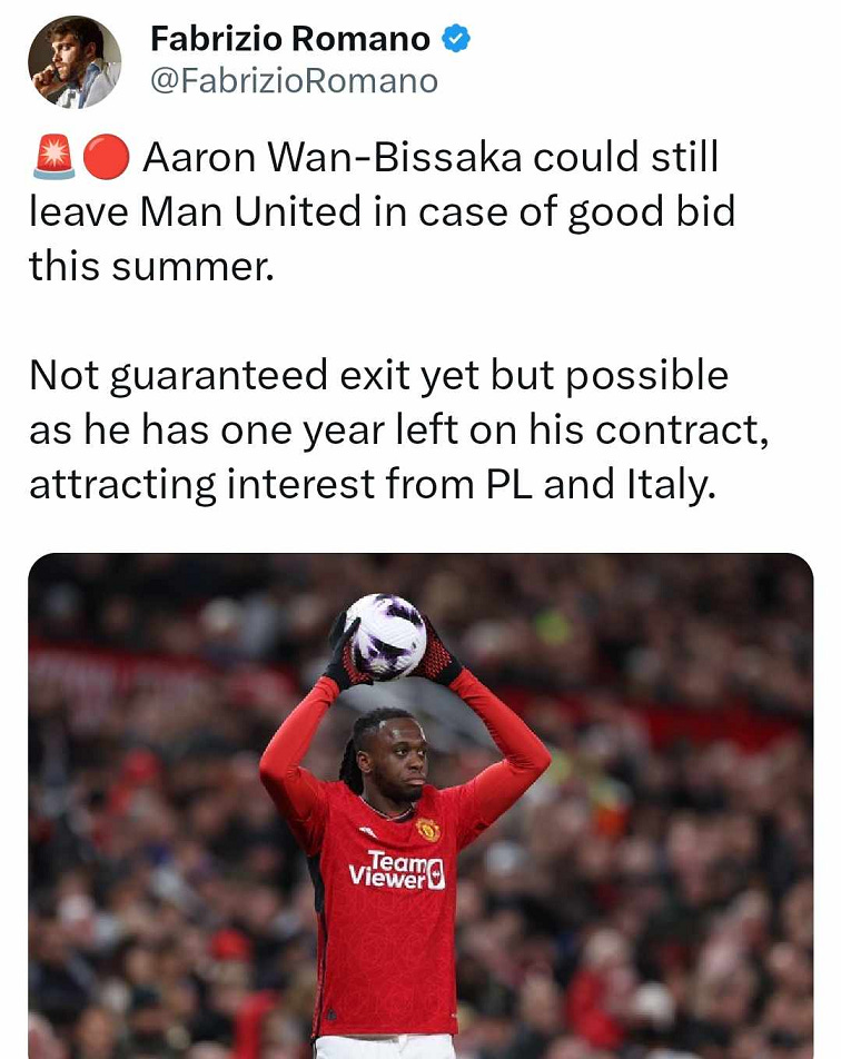 A tweet by Fabrizio Romano about Aaron Wan-Bissaka