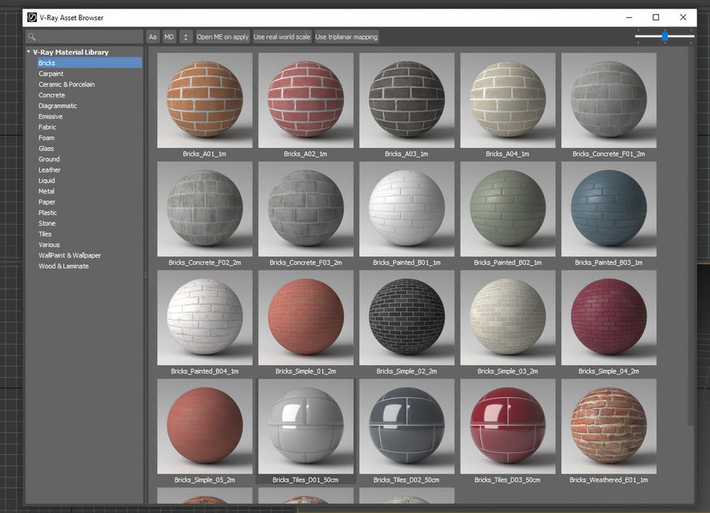 The V-ray 5 Material Library inside 3DS Max.