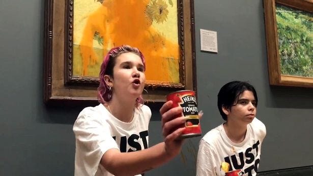 Just Stop Oil activists throw SOUP over Van Gogh's iconic Sunflowers  painting - Mirror Online