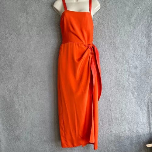 La Ligne Dress Medium Tangerine Mia Silk Designer Luxury Wrap Slit Demure Retro - Picture 1 of 19