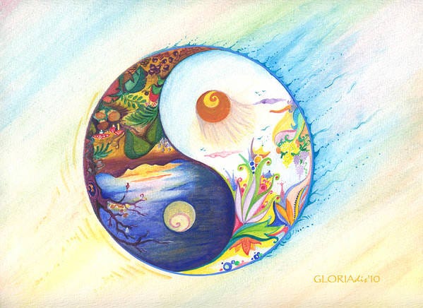 Yin Yang Watercolor Poster featuring the painting YIN YANG Spring and Autumn by Gloria Di Simone