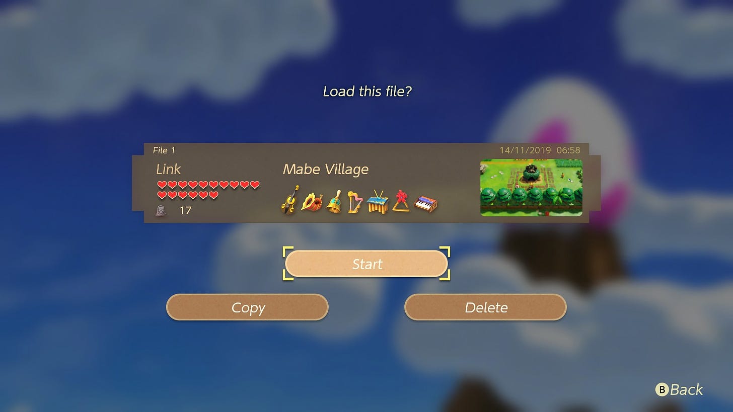Load file selection from Links Awakening