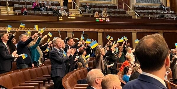 WATCH: Democrat Representatives Wave Ukranian Flags on House Floor After Voting to Give Them ...