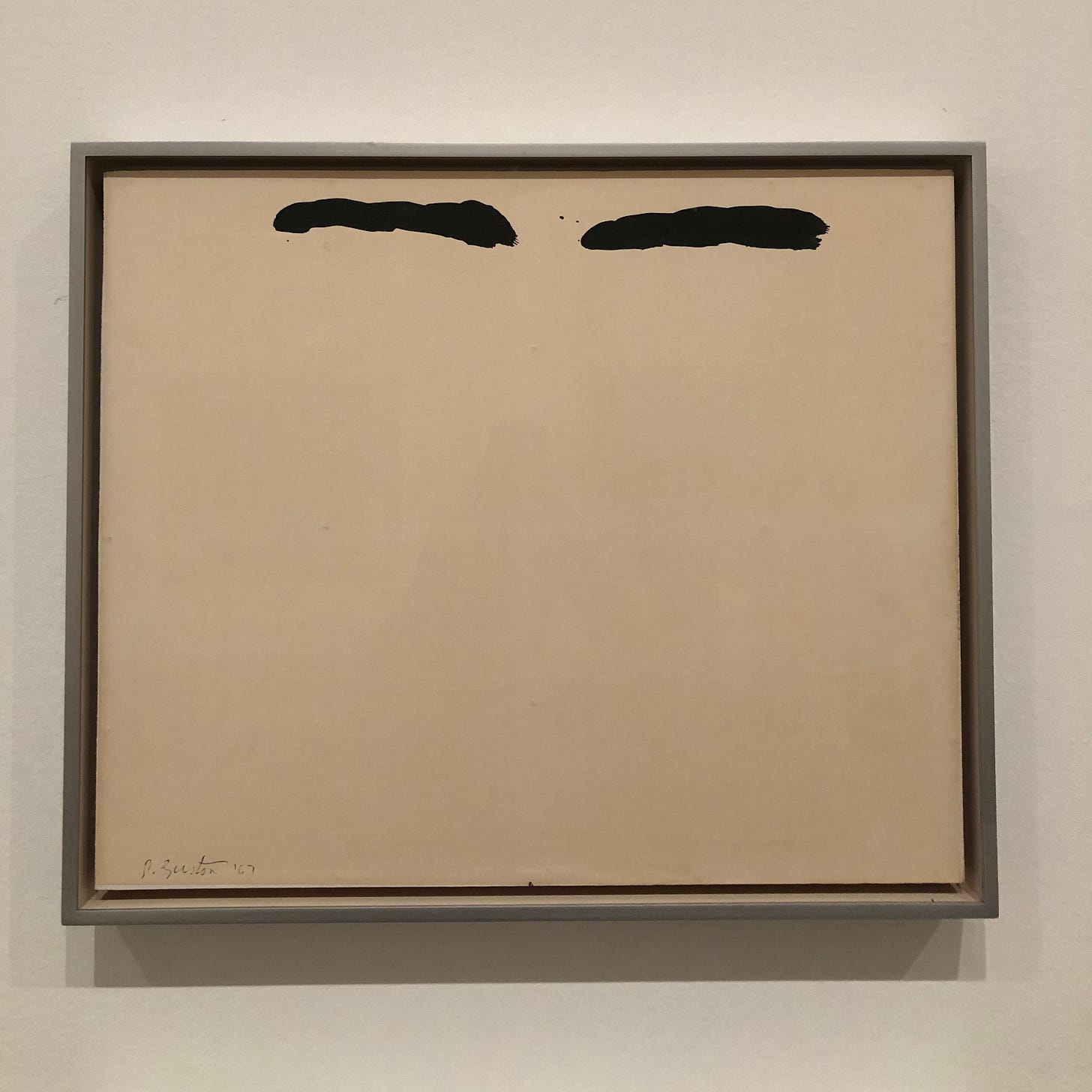 A blank canvas with two thick eyebrow-like brushstrokes at the top