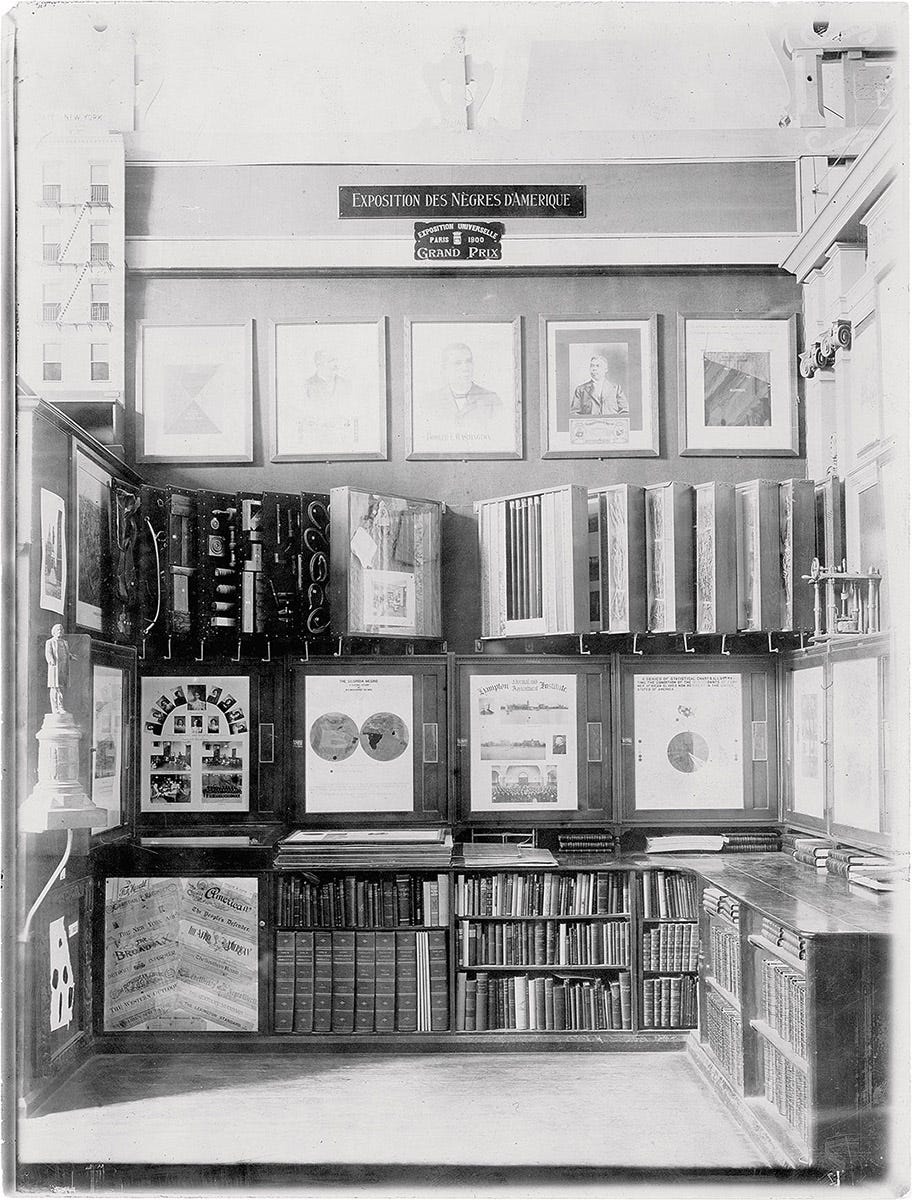 Black and white photo of Exposition des Nègres D'Amerique, presenting early twentieth century research into the lives of American Negros in Georgia.