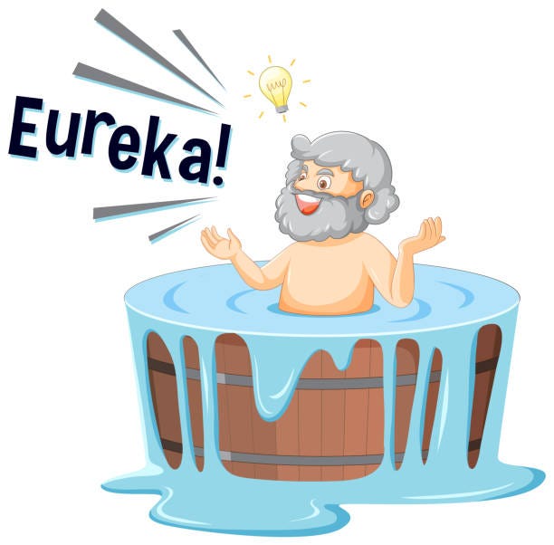 Archimedes In Bath Cartoon With The Word Eureka Stock Illustration -  Download Image Now - Archimedes, Honesty, Alphabet - iStock