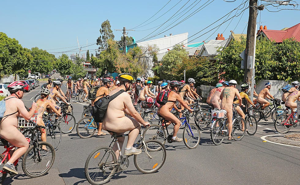 Naked bike riders in Boston, 2023.