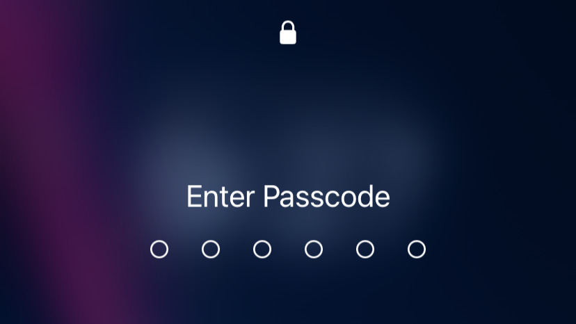 A cropped screenshot of an iPhone lock screen, displaying a small lock symbol at the top, the words "Enter Passcode", and six small circles (one for each digit of a passcode).