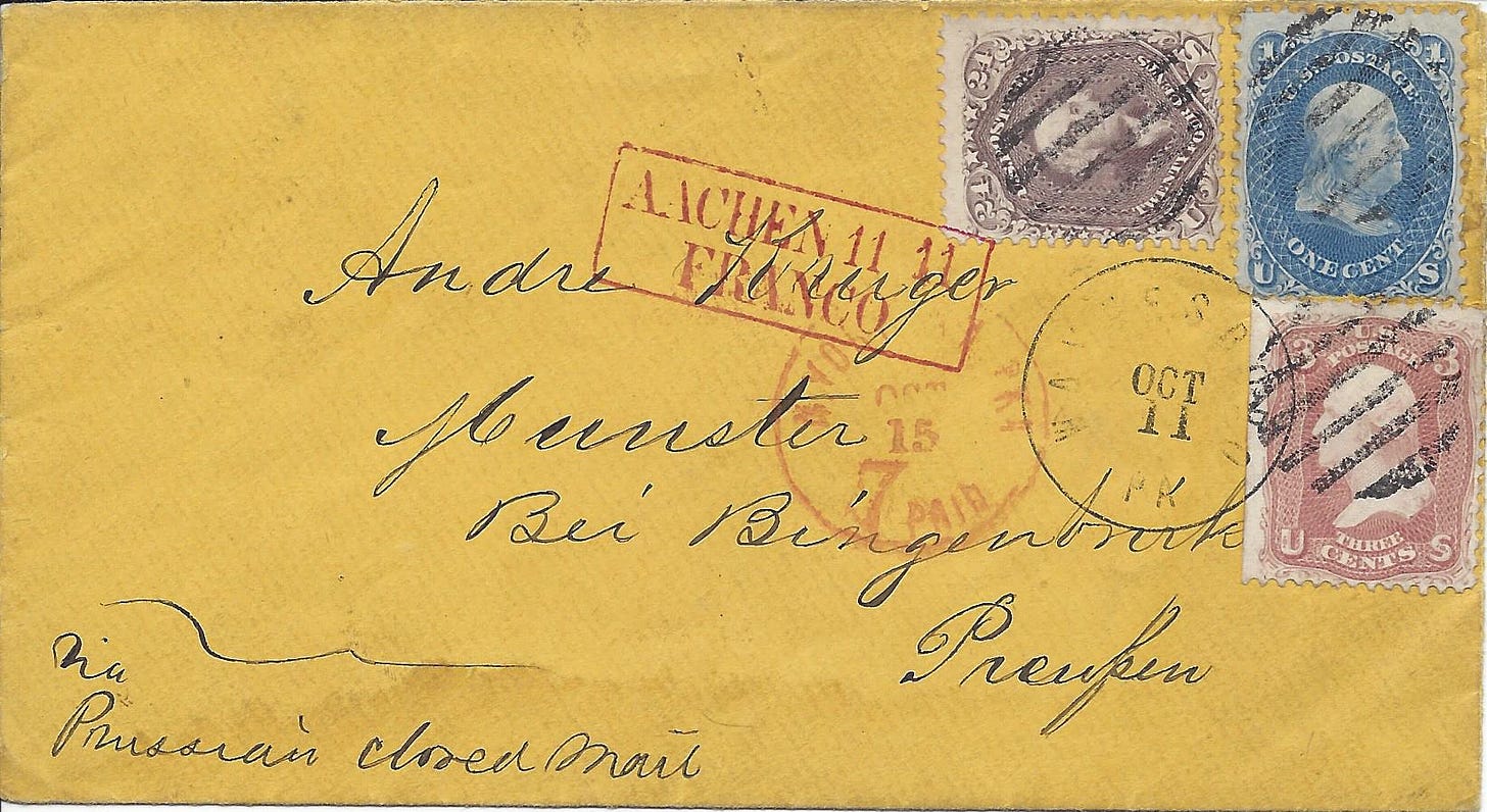 1860s cover from US to Germany