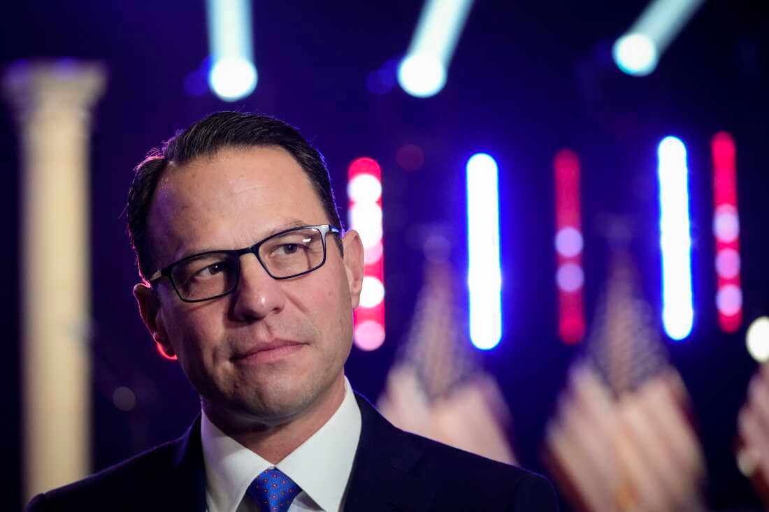 Governor of Pennsylvania Josh Shapiro prepares to speak during a television interview before U.S. President Joe Biden takes the stage during a campaign event at Montgomery County Community College January 5, 2024 in Blue Bell, Pennsylvania.