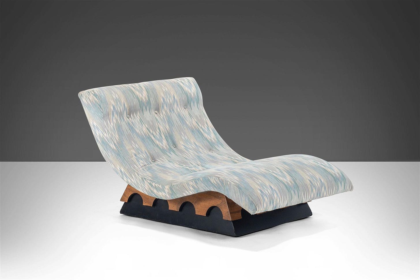 Original Sky Blue Jack Lenor Larsen Flame Stitch Pattern Wave Lounge Chair by Adrian Pearsall for