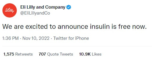 Screenshot of the Eli Lilly and Company parody tweet