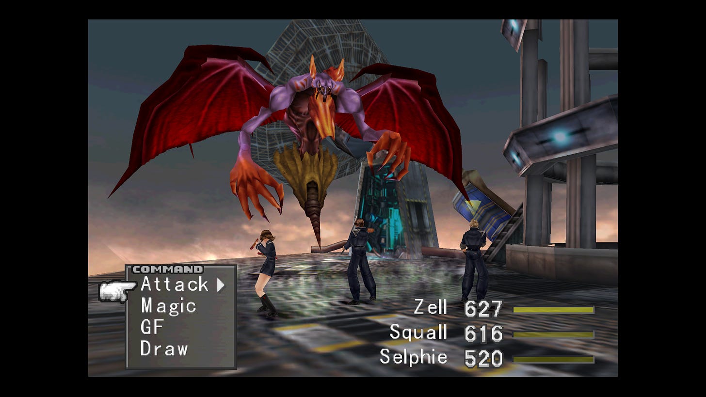 a picture of a boss fight from Final Fantasy VIII.