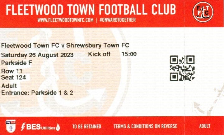 Fleetwood Town 0, Shrewsbury Town 1.