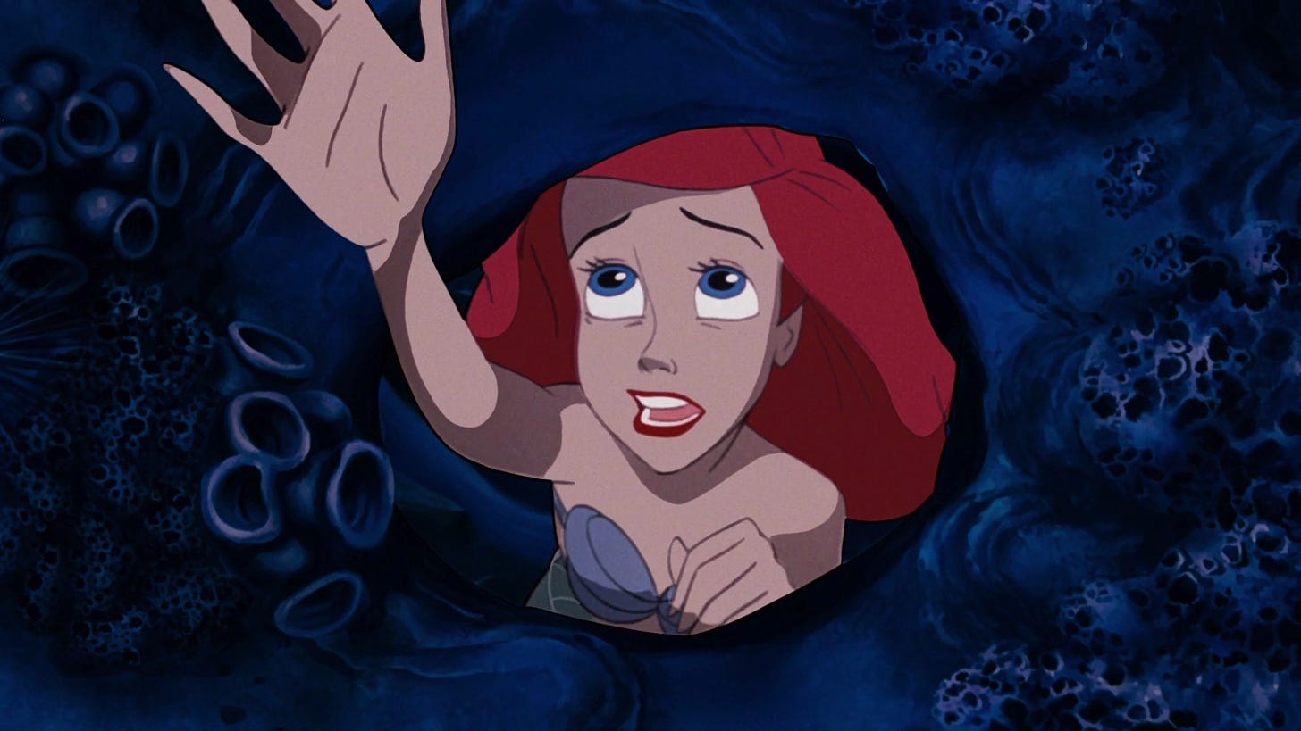 Ariel at the end of Part Of Your World in The Little Mermaid.