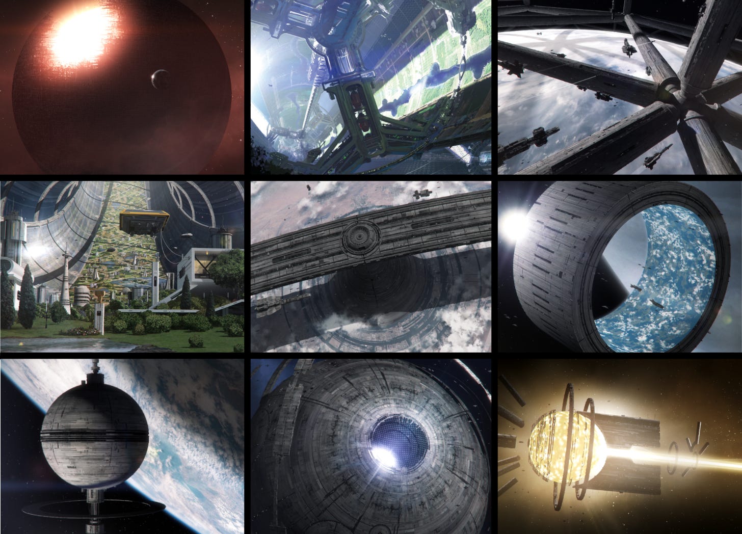 Collage of nine different spatial superstructures.