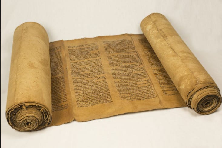 Old Hebrew Scroll partially unrolled