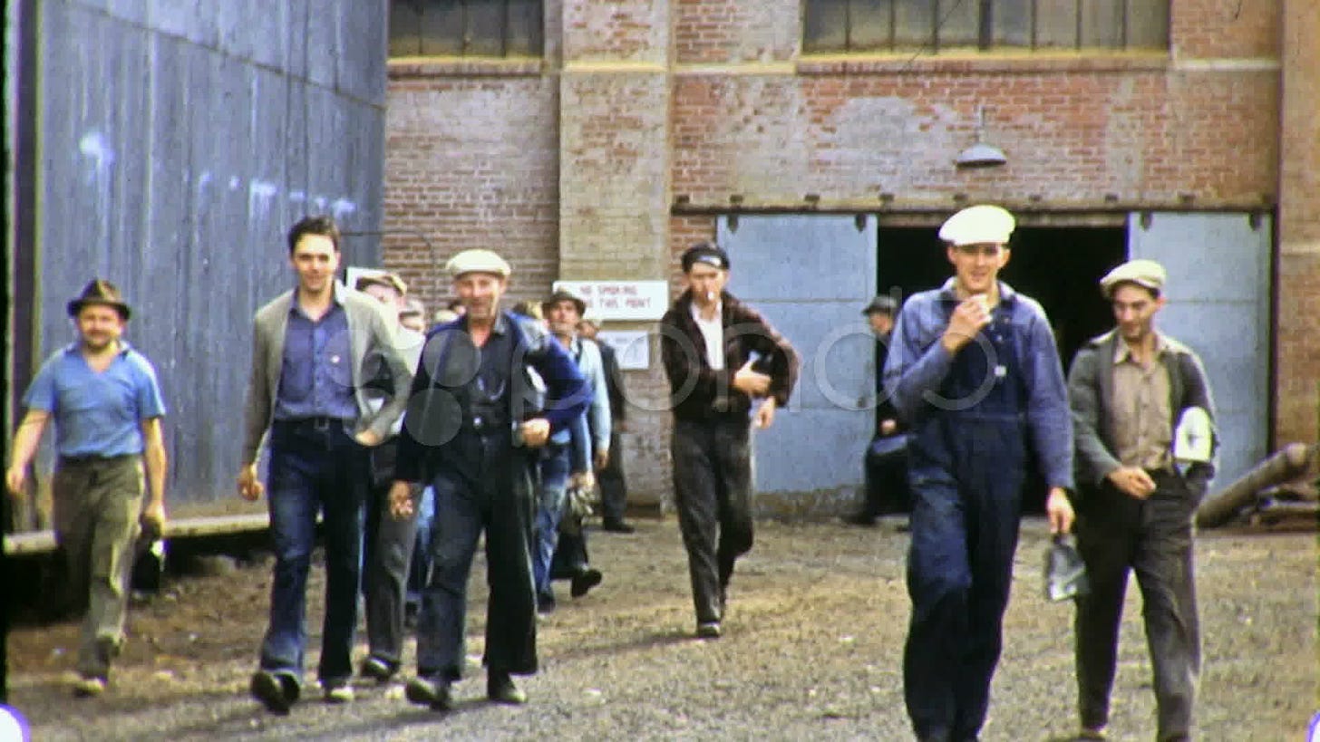 1940s Workers QUITTING TIME Men Leave Jo... | Stock Video | Pond5