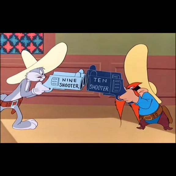 Bugs Bunny duel with Yosemite Sam, still frame 3.