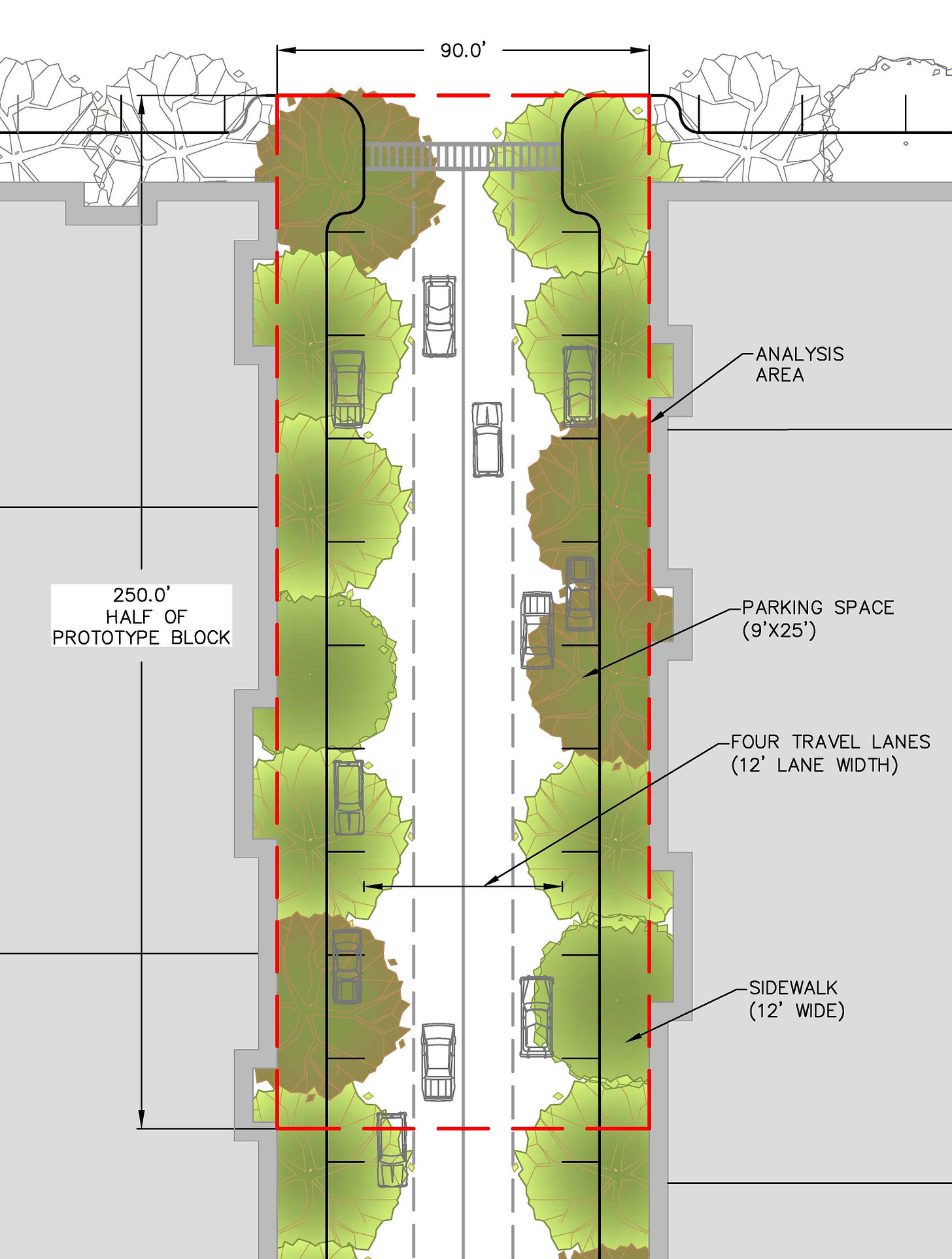 Urban Downtown Street Scenario #1 | Tree Canopy BMP