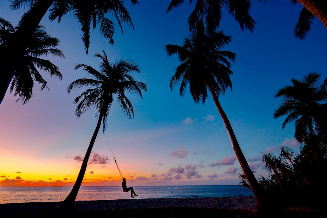 From Asad Photo Maldives, https://www.pexels.com/photo/silhouette-of-a-person-on-a-swing-3293148/