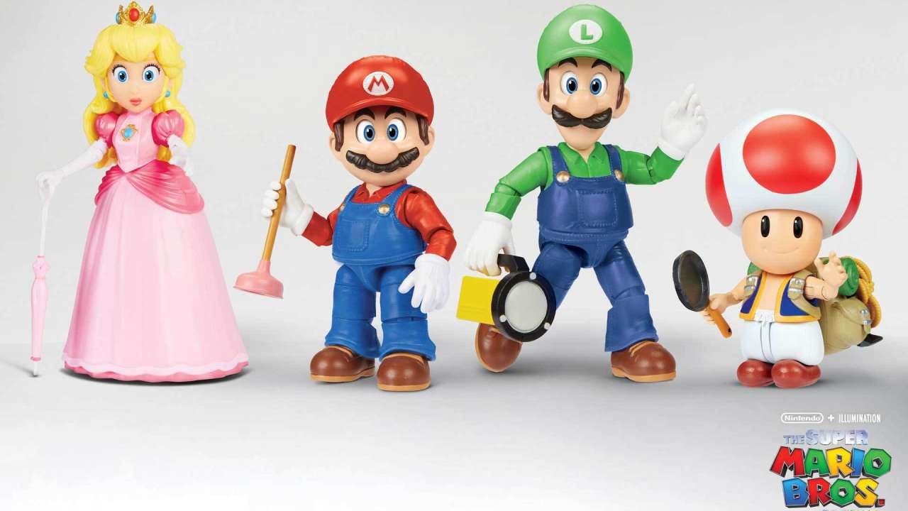 Peach, Mario, Luigi and Toad figures from the Super Mario Bros. Movie