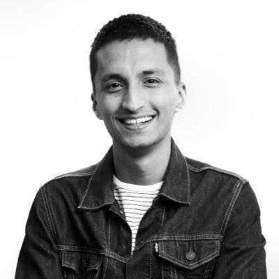 black and white image of Saad Khan, Brand Social Lead at Shopify