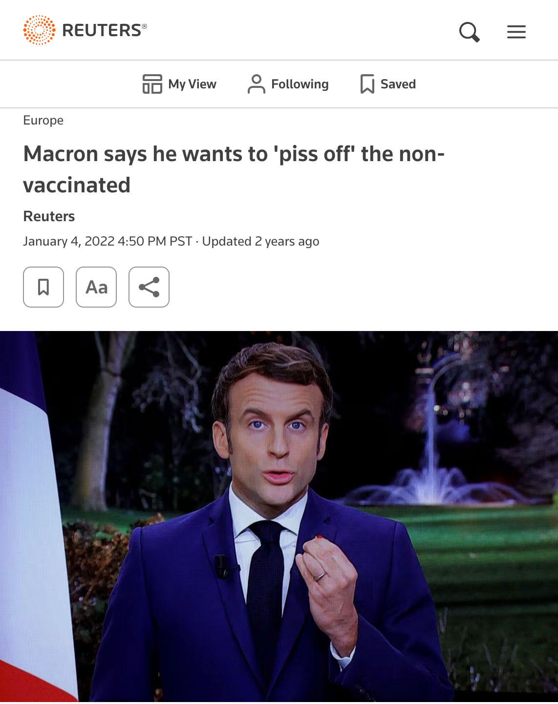 Reuters: Macron Says He Wants to Piss off the Non-Vaccinated
