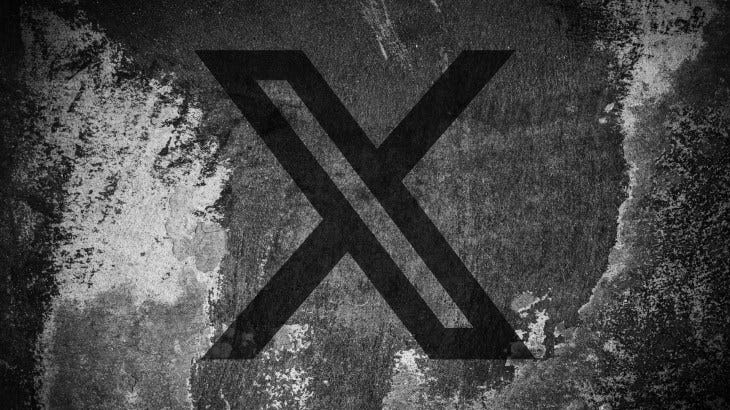 X (formerly Twitter) logo on a cracked wall