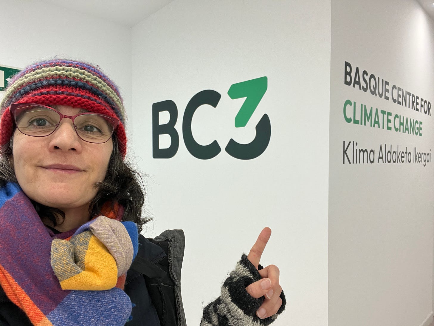 Meera with a wool cap arriving at the BC3 office