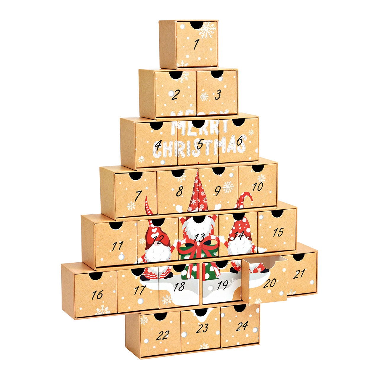 Calendario dell'Avvento con gnomi 24 caselle 6x6x6cm in carta/cartone  marrone (L/H/D) 38x48x6cm | 10040445