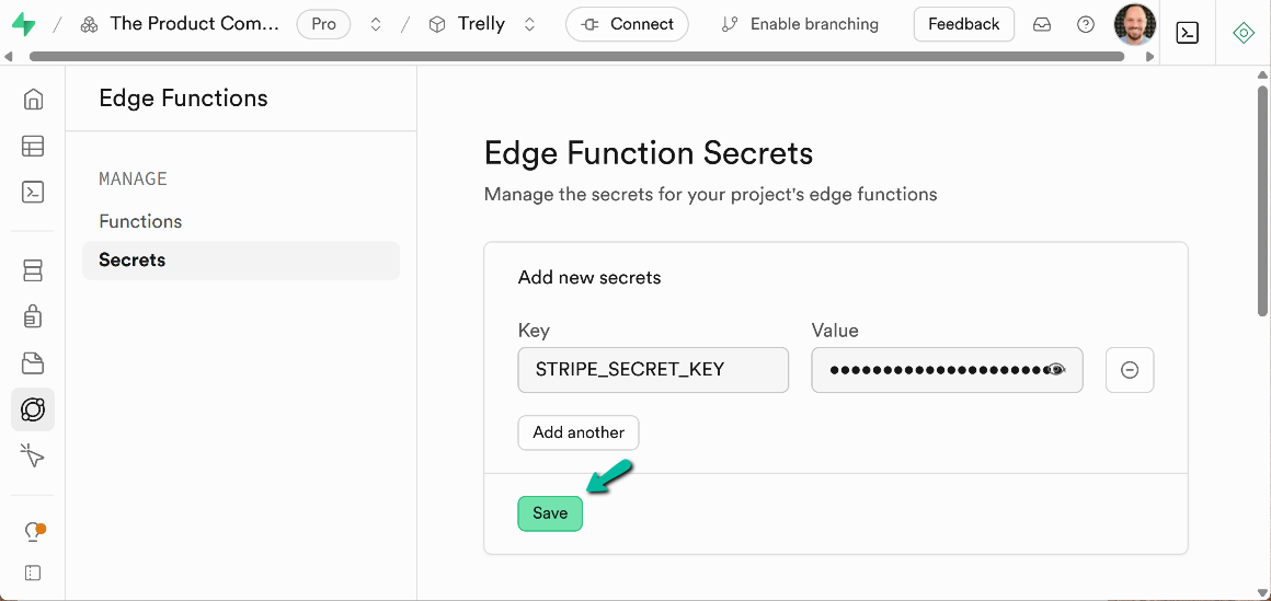 Configure Stripe API Key in Supabase
