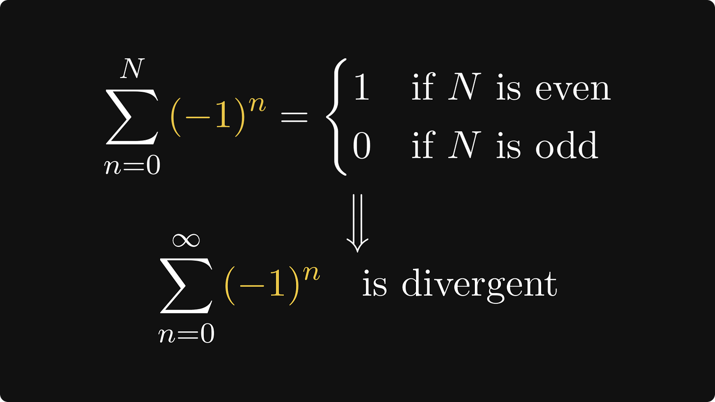 The alternating series of 1-s and (-1)-s is divergent