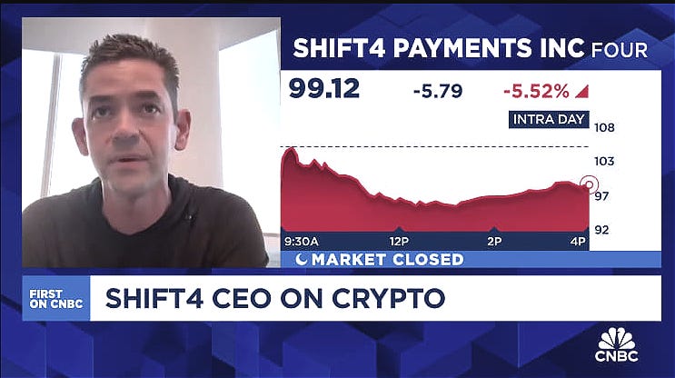 Jared Isaacman, CEO Shift4, speaking on CNBC about Crypto